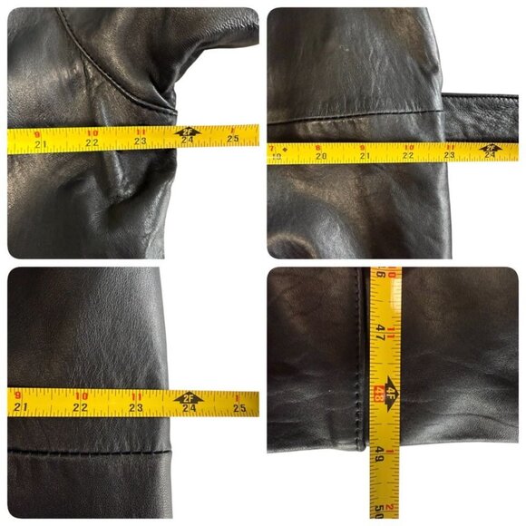 Vintage Laura Winston Size 16 Black Leather Trench Coat Faux Fur Trim EUC 90's - Picture 16 of 16